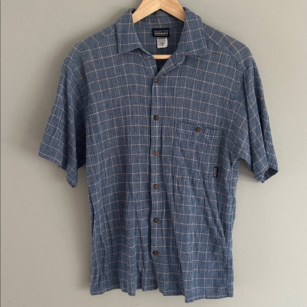 Patagonia Men’s 100% Organic Cotton Blue Check Shirt Made In Portugal